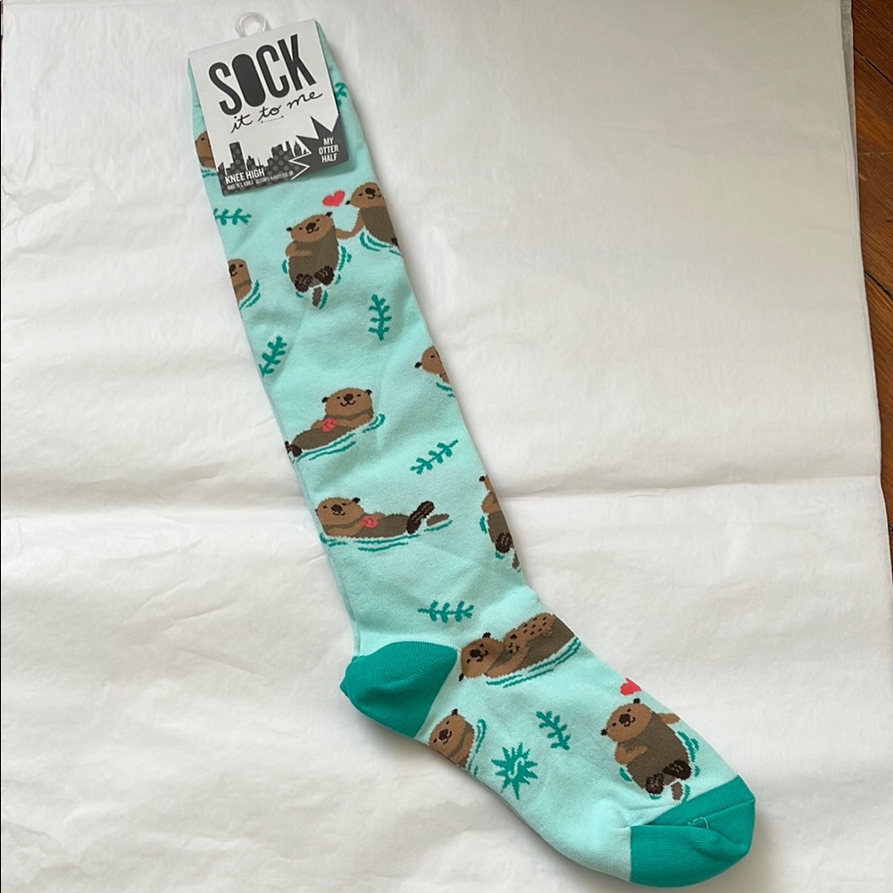 Teal Knee-High Socks with Adorable Otters - Sz S